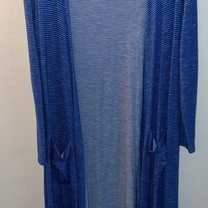 LuLaRoe Sarah Blue Striped Open Cardigan